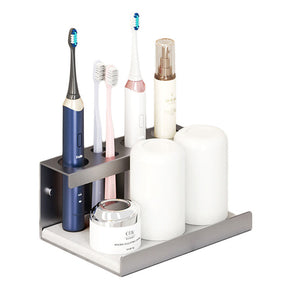 Electric Toothbrush Holder Self Adhesive 4 Slots with Diatomite Dish-Grey