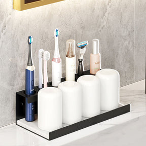 Electric Toothbrush Holder Self Adhesive 6 Slots with Diatomite Dish-Black