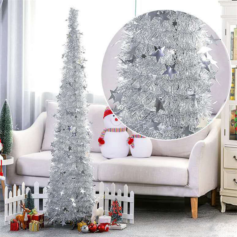 5Ft Prelit Christmas Tree Pop Up Pencil Tree Lightweight Easy to Store Holiday Xmas Party Decorations-SilverStar