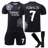 RONALDO #7 Real Madrid CF Y3 Black Soccer Jersey Kit Football T-shirt Set for Adult Kids