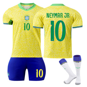 NEYMAR JR #10 Brazilian Home Jersey Soccer Jersey Kit Football T-shirt Set for Adult Kids