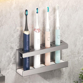 Wall Mounted Electric Toothbrush Holder 4 Slots with Diatomite Dish-Grey