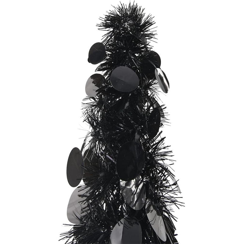 5 Ft Black Artificial Halloween Tree Pop Up Tinsel Christmas Tree with Round Sequin for Indoor Outdoor Home Party