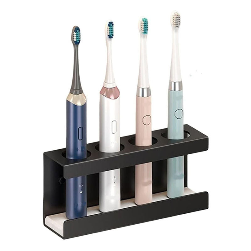 Wall Mounted Electric Toothbrush Holder 4 Slots with Diatomite Dish-Black