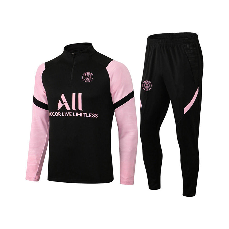 Paris Soccer Suit Football Training Suit with Pink Long Sleeves Half Zipper for Adults-BlackPink