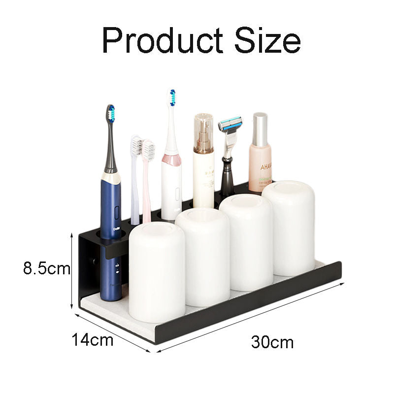 Electric Toothbrush Holder Self Adhesive 6 Slots with Diatomite Dish-Black