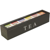 Tea Box Wooden with 6 Compartments for Tea Bags/ Small Items-Black