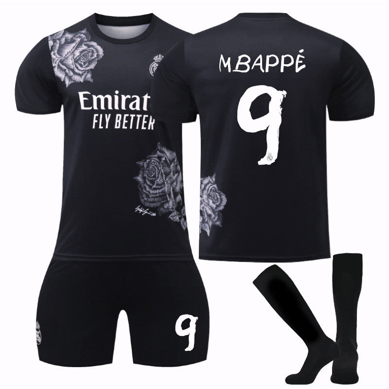 MBAPPE #9 Real Madrid CF Y3 Black Soccer Jersey Kit Football T-shirt Set for Adult Kids