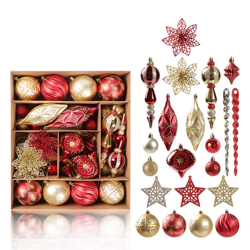 70 Pcs Xmas Tree Ornaments Assorted Shapes for Holiday Party Decor-Red Gold