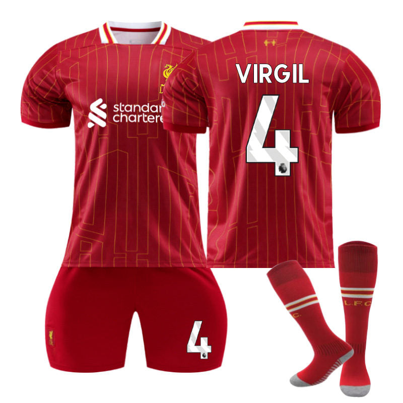 VIRGIL #4 Liverpool Club Home Jersey Soccer Jersey Kit Football T-shirt Set for Adult Kids