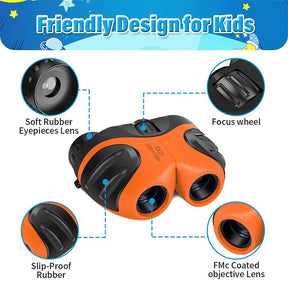 Kids Binoculars 8x21 Compact Waterproof for Age 3-12 Explore Nature-Orange