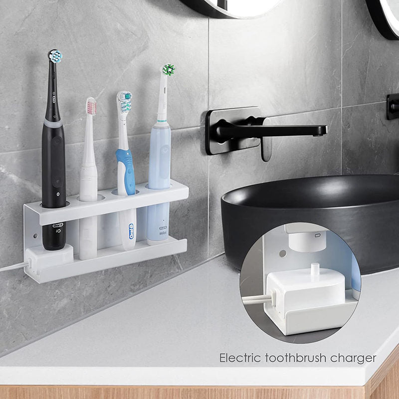 Wall Mounted Electric Toothbrush Holder 4 Slots with Diatomite Dish-White