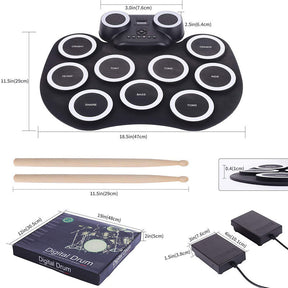 Portable Hand Roll Electronic Drum with Colorful Lights for Beginner-Black White