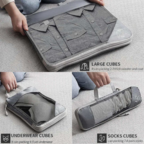 6 Pcs Compression Packing Cubes Expandable Organiser for Travel-Grey