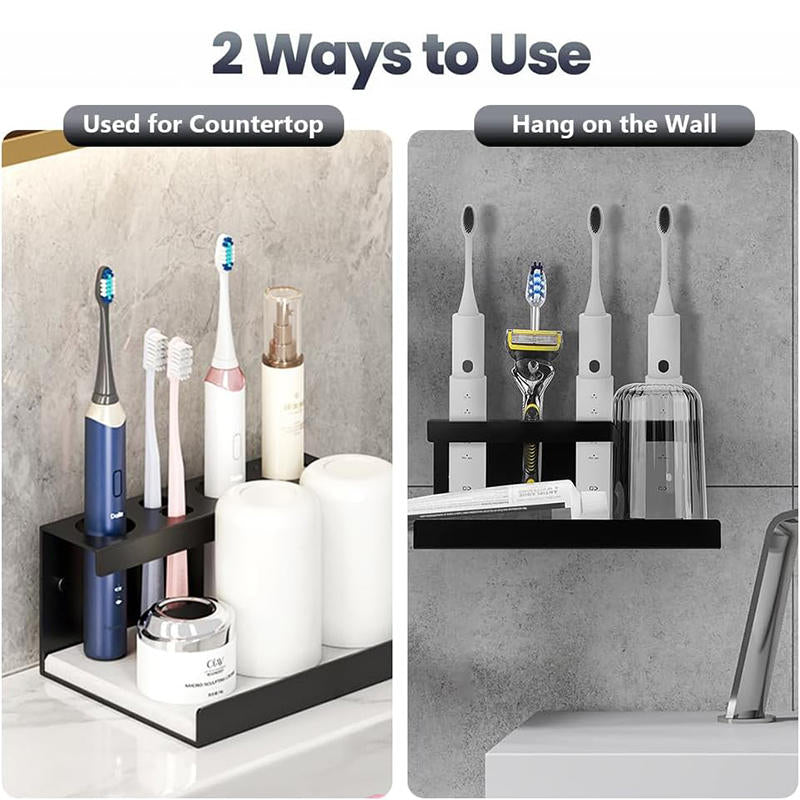 Electric Toothbrush Holder Self Adhesive 4 Slots with Diatomite Dish-Black