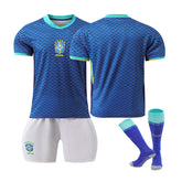 Brazilian Away Jersey Soccer Jersey Kit Football T-shirt Set for Adult Kids