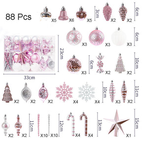 88 Pcs Christmas Balls Ornaments with Hang Rope Home Party Decor-Pink