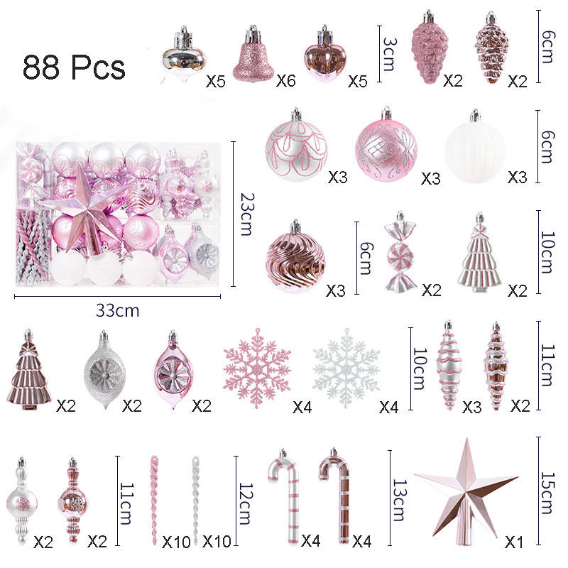 88 Pcs Christmas Balls Ornaments with Hang Rope Home Party Decor-Pink