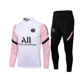 Paris Soccer Jersey Kits with Long Sleeves Half Zipper Football Training Suit-White