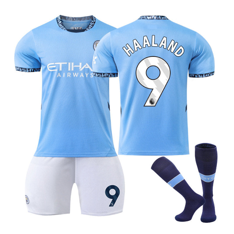 HAALAND #9 Manchester City Club Home Jersey Soccer Jersey Kit Football T-shirt Set for Adult Kids