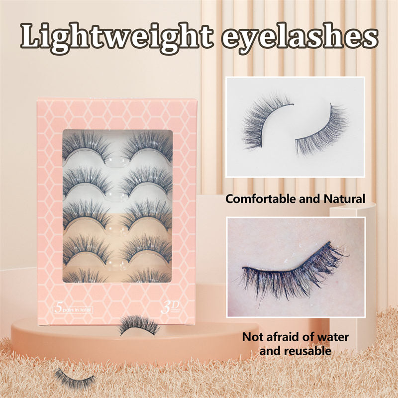 Natural False Eyelashes Wispy Fluffy Lashes Reusable Tapered End Technology Fake Lashes 5 Pairs (F02)