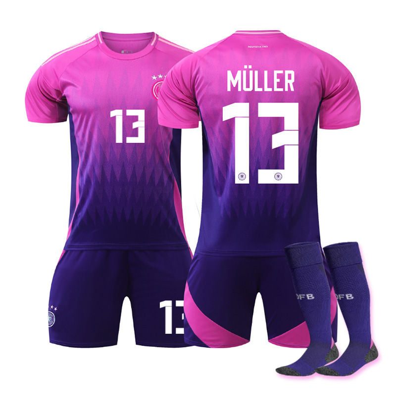 MULLER #13 Germany Away Jersey Soccer Jersey Kit Football T-shirt Set for Adult Kids