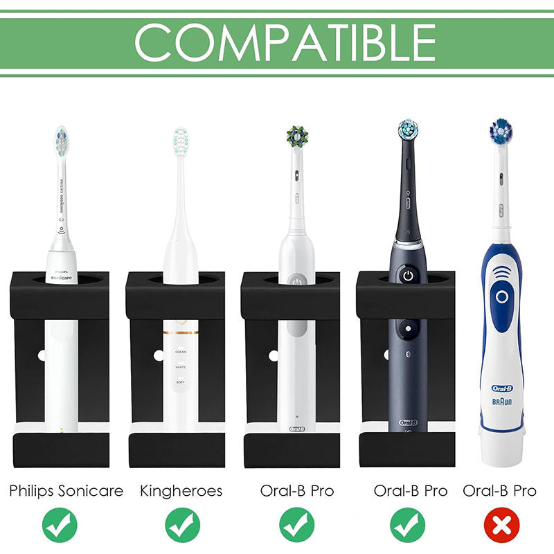 Electric Toothbrush Holder Self Adhesive 6 Slots with Diatomite Dish-Black