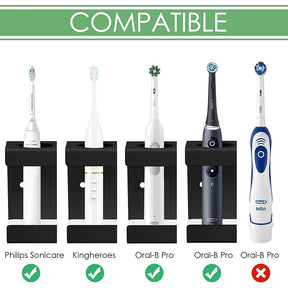 Wall Mounted Electric Toothbrush Holder 4 Slots with Diatomite Dish-Black