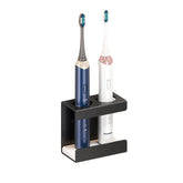 Wall Mounted Electric Toothbrush Holder 2 Slots with Diatomite Dish-Black