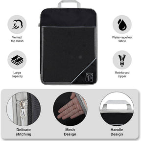 6 Pcs Compression Packing Cubes Expandable Organiser for Travel-Black