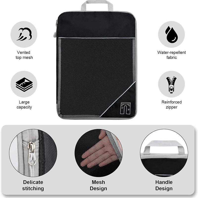 6 Pcs Compression Packing Cubes Expandable Organiser for Travel-Black