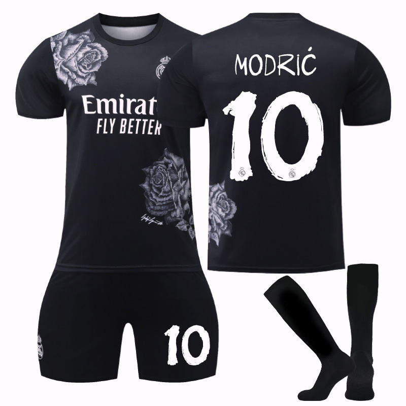 MODRIC #10 Real Madrid CF Y3 Black Soccer Jersey Kit Football T-shirt Set for Adult Kids