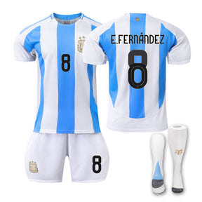 E.FERNANDEZ #8 Argentina Home Jersey Soccer Jersey Kit Football T-shirt Set for Adult Kids