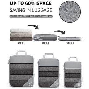 6 Pcs Compression Packing Cubes Expandable Organiser for Travel-Grey