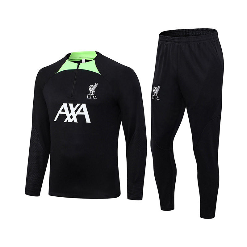 Liverpool Soccer Suit Football Training Suit with Long Sleeves Half Zipper for Kids Adult-Black