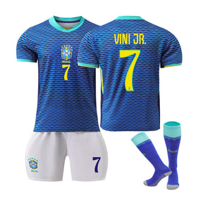 VINI JR. #7 Brazilian Away Jersey Soccer Jersey Kit Football T-shirt Set for Adult Kids