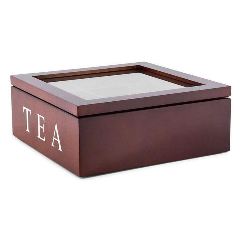 Wooden Tea Chest for Storage with 9 Compartments & Visual Window