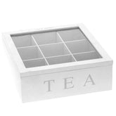 Wooden Tea Storage Box with 9 Compartments & Transparent Lid