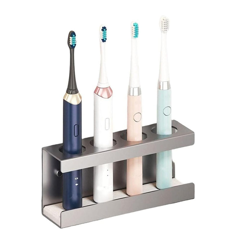 Wall Mounted Electric Toothbrush Holder 4 Slots with Diatomite Dish-Grey