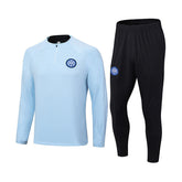 Inter Milan Soccer Suit Football Training Jersey with Half Zipper for Kids Adult-LightBlue