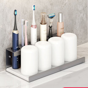 Electric Toothbrush Holder Self Adhesive 6 Slots with Diatomite Dish-Grey