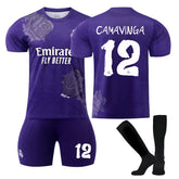 CAMAVINGA #12 Real Madrid CF Y3 Purple Soccer Jersey Kit Football T-shirt Set for Adult Kids