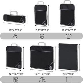 6 Pcs Compression Packing Cubes Expandable Organiser for Travel-Black