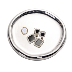 Ceramic Jewelry Tray for Ring Key Trinket Round Shape Small Plate-Silver