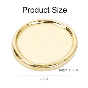 Ceramic Jewelry Tray for Ring Key Trinket Round Shape Small Plate-Gold