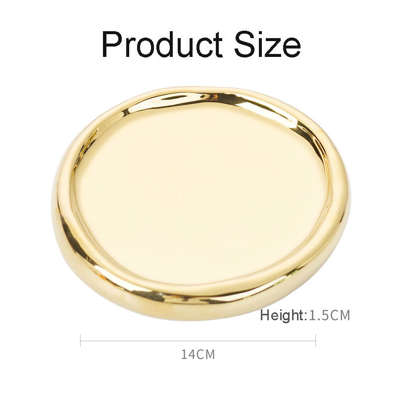 Ceramic Jewelry Tray for Ring Key Trinket Round Shape Small Plate-Gold