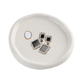 Ceramic Jewelry Tray for Ring Key Trinket Round Shape Small Plate-White