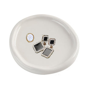 Ceramic Jewelry Tray for Ring Key Trinket Round Shape Small Plate-White