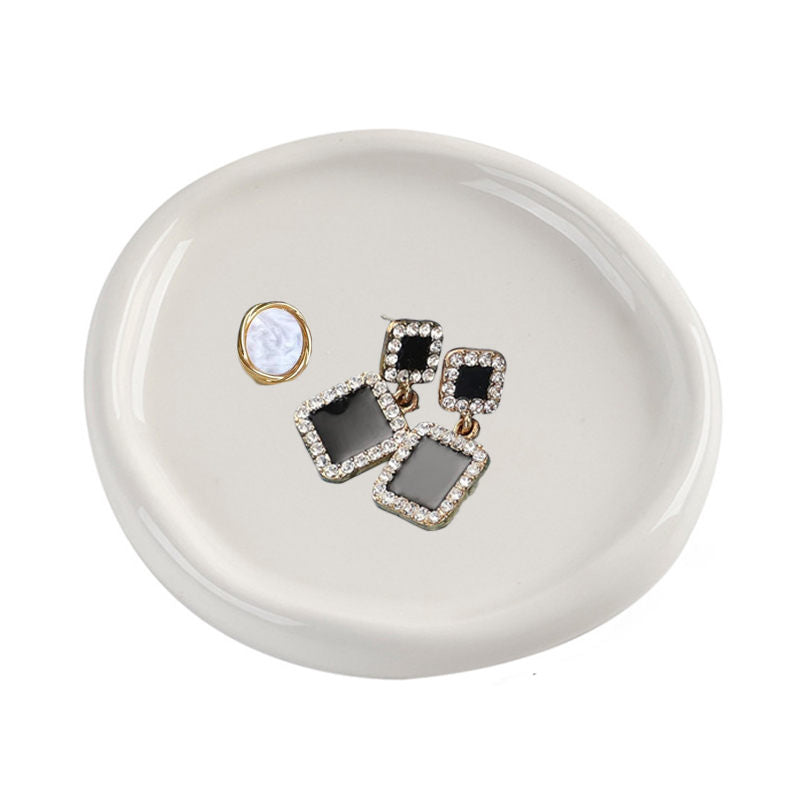 Ceramic Jewelry Tray for Ring Key Trinket Round Shape Small Plate-White