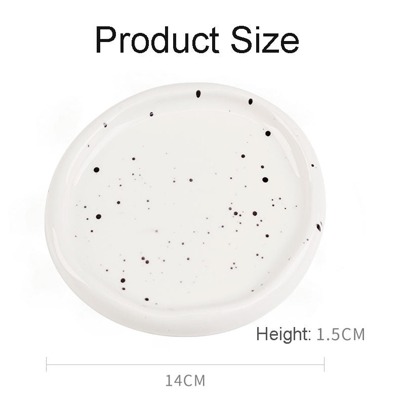 Ceramic Jewelry Tray for Ring Key Trinket Round Shape Small Plate-Ink Splash